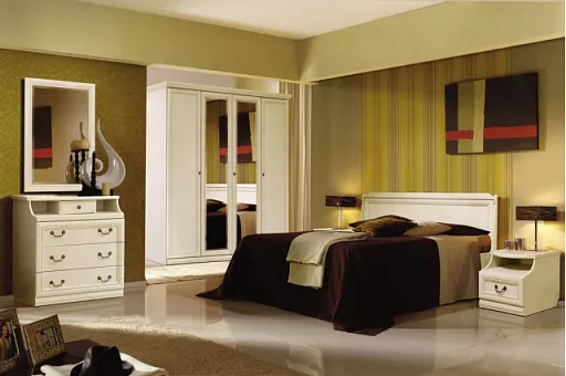 Спальный гарнитур Нинель (цвет белая эмаль с золотом) купить в Москве - фото №1