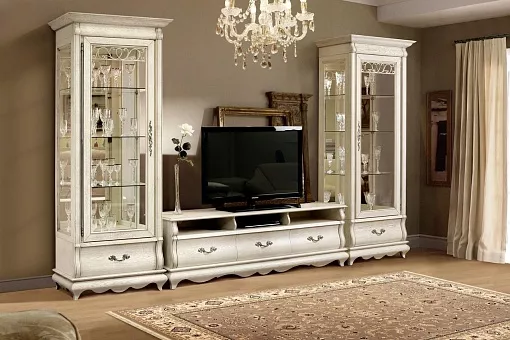 НАБОР МЕБЕЛИ ДЛЯ ГОСТИНОЙ ОСКАР 1 (цвет белая эмаль с патиной) купить в Москве - фото №1