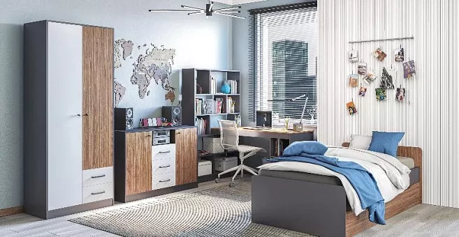 Спальный гарнитур Мальма 1 (Графит/Белый+Дуб Стирлинг) купить в Москве - фото №1