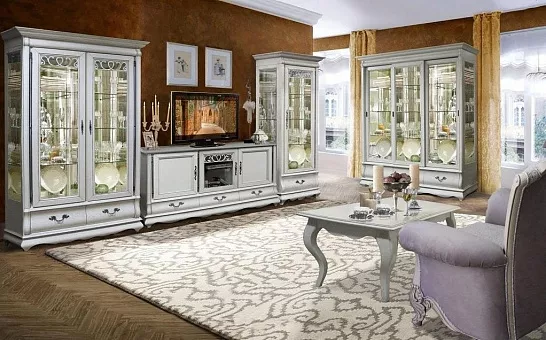 НАБОР МЕБЕЛИ ДЛЯ ГОСТИНОЙ ОСКАР 2 (цвет белая эмаль с патиной) купить в Москве - фото №1