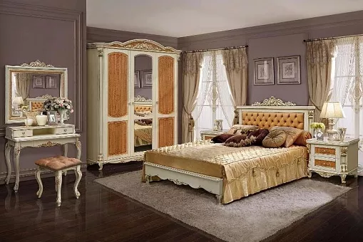 Спальный гарнитур Альба (Слоновая кость с золочением) купить в Москве - фото №1