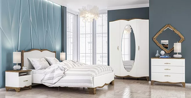 Спальный гарнитур Тиффани (Белый матовый/Дуб Прованс) купить в Москве - фото №1