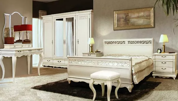 НАБОР МЕБЕЛИ ДЛЯ СПАЛЬНИ ОСКАР 4ZT (цвет белая эмаль с патиной) купить в Москве - фото №1