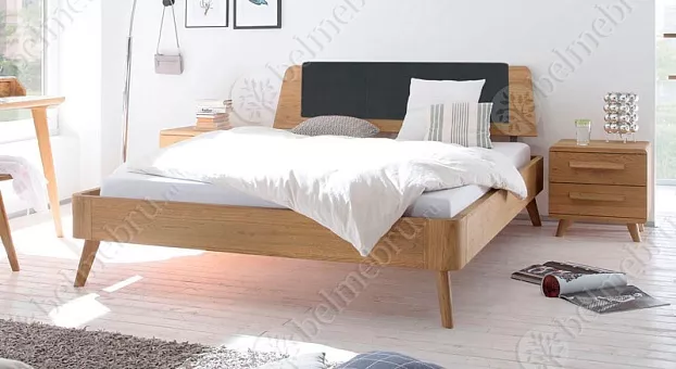 Двуспальная кровать Lugo modern (RO192+RX191) 200*200 с мягкой спинкой из массива дуба купить в Москве - фото №1