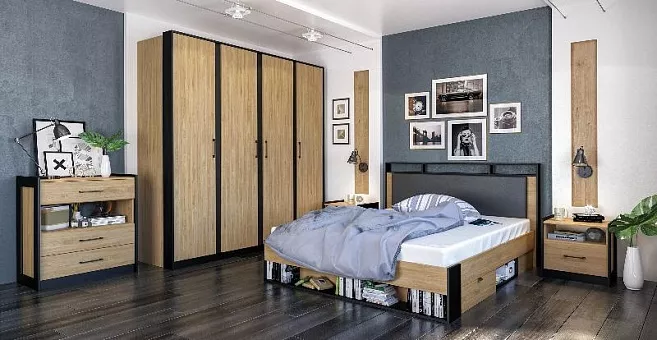 Спальный гарнитур Стенли (Дуб Прованс/черный) купить в Москве - фото №1