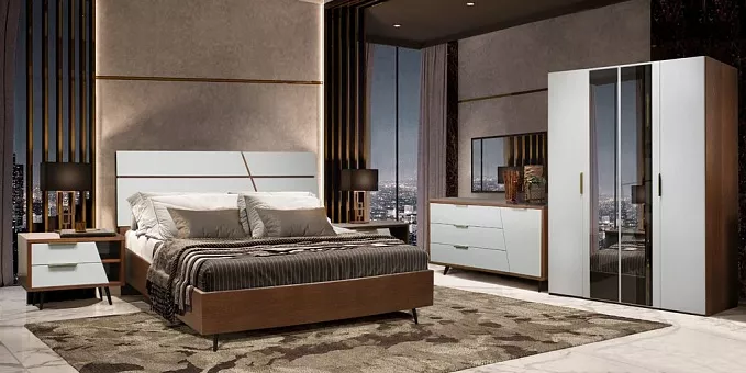 Спальный гарнитур Дельта (цвет коньяк ТП+айвори) купить в Москве - фото №1