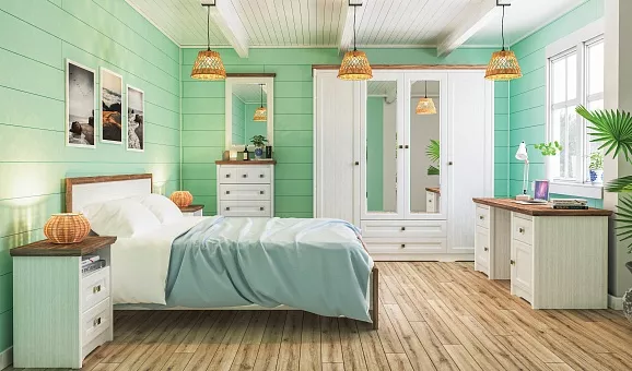 Спальный гарнитур Тиволи 1 (Белый структурный/ Дуб стирлинг) купить в Москве - фото №1