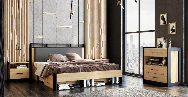 Спальный гарнитур Стенли 1 (Дуб Прованс/черный) купить в Москве - фото №1