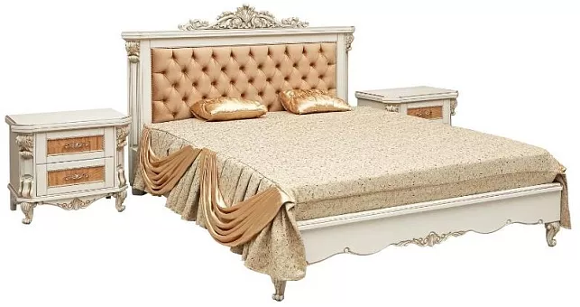 Двуспальная кровать двойная "Альба 16/1пк" П 524.05/1к слоновая кость (с зол., с сер.) купить в Москве - фото №1