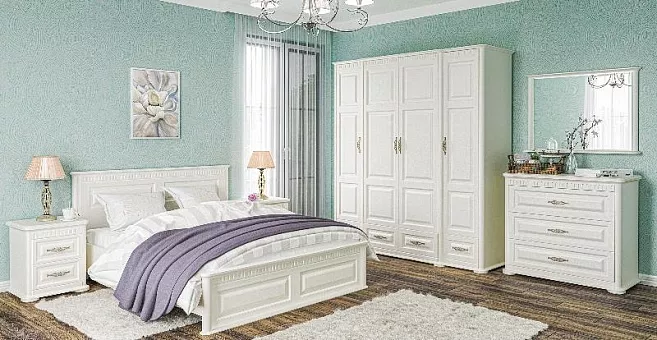 Спальный гарнитур Марсель (Крем/Крем крашеное дерево) купить в Москве - фото №1