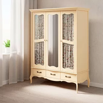 Шкаф 3х дверный с 2-мя стеклянными дверями и зеркалом Лебо купить в Москве - фото №1