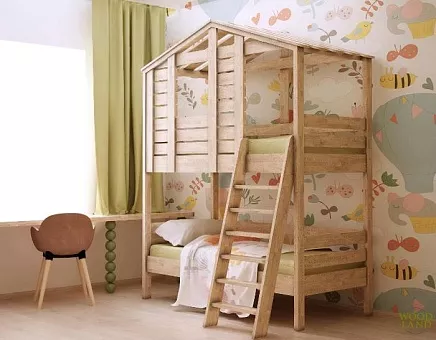 Кровать-домик Оттава-1  из массива дуба купить в Москве - фото №1