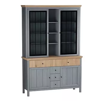 Буфет Сканди стеклянные и глухие двери серый 7046/антик купить в Москве - фото №1