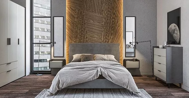 Спальный гарнитур Модена (Лунный камень/ Металл Бруклин) купить в Москве - фото №1