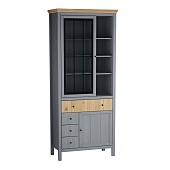 Шкаф для посуды Сканди 1113СТЧ стеклянная и глухая двери серый 7046/антик