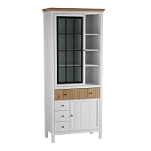 Шкаф для посуды Сканди 1113СТЧ стеклянная и глухая двери белый/антик