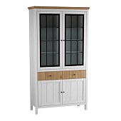 Шкаф для посуды Сканди 222СТЧ стеклянные и глухие двери белый/антик